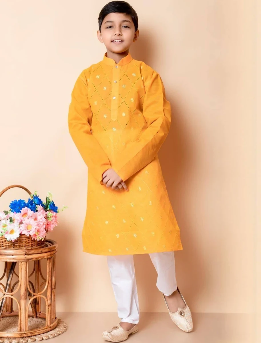Kids Ethnic Set – Yellow Kurta & Pajama